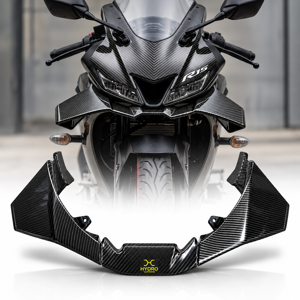 S1000RR Style Winglets for Yamaha R15 V3 – Carbon Fibre Hydro Dipped