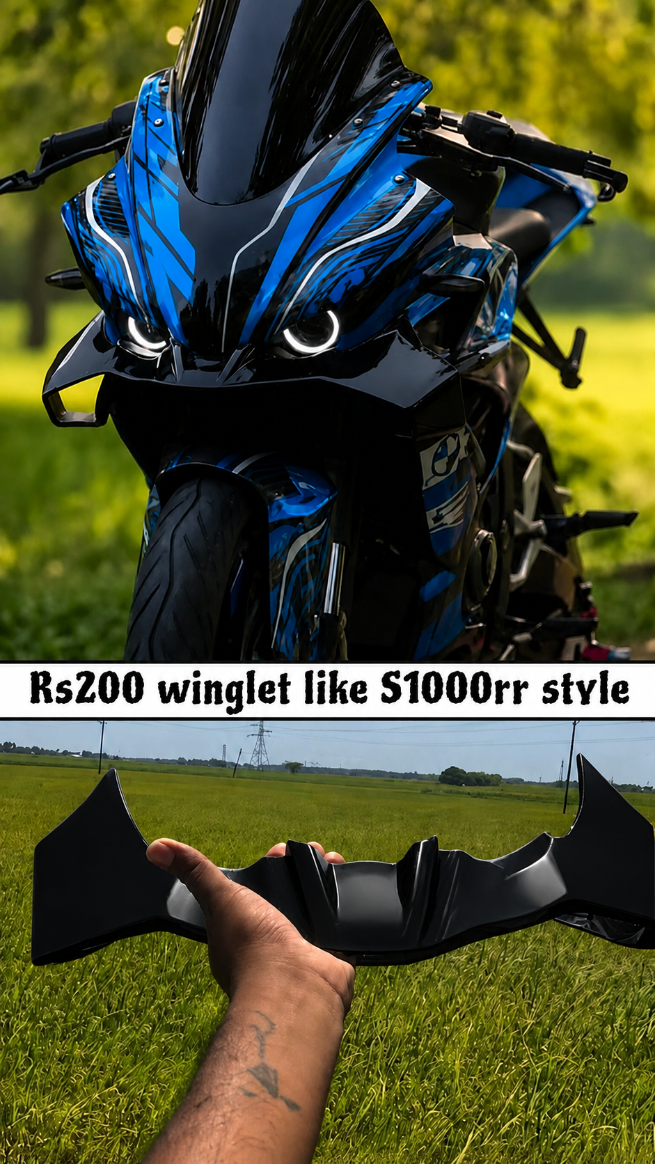BMW S1000RR Style Winglet for Bajaj Pulsar RS200 – Glossy Black