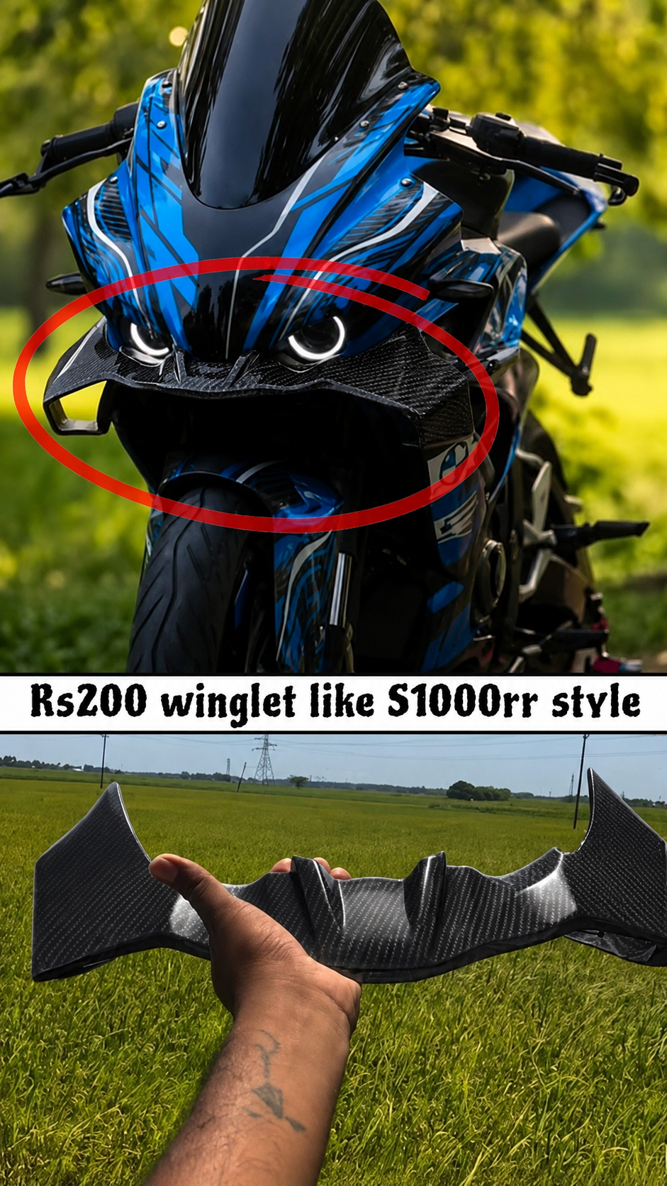 S1000RR Style Winglet for Bajaj Pulsar RS 200 – Carbon Fibre Hydro Dipped