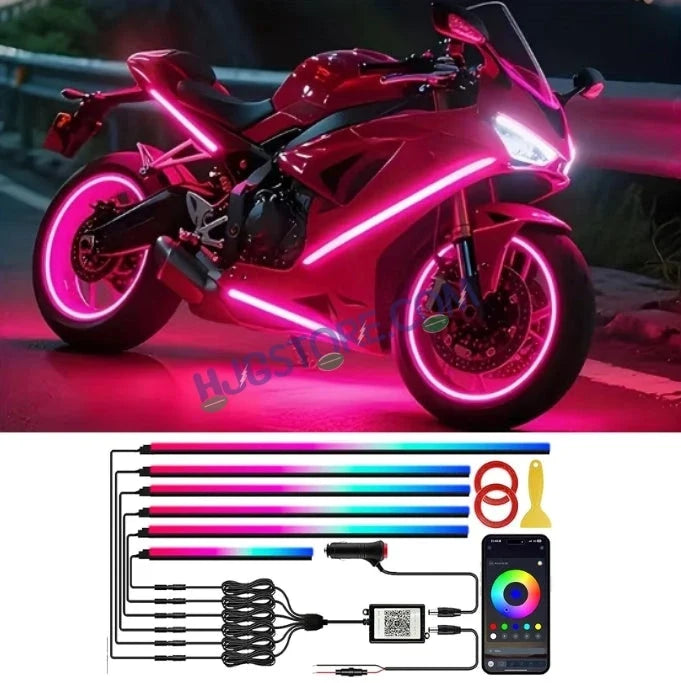 HJG RGB Motorcycle Ambient Light Kit (6 Pcs) | App Controlled | Waterproof
