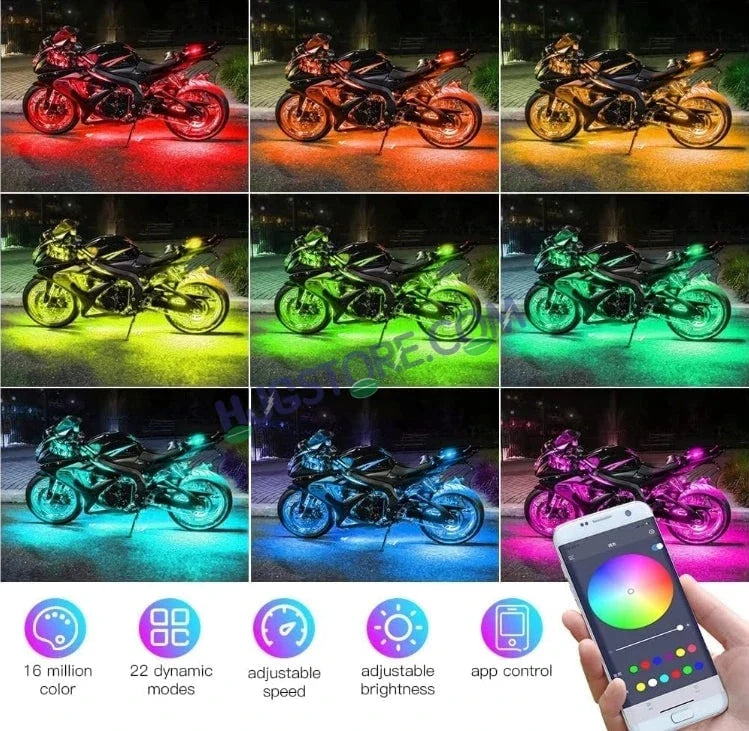 HJG RGB Motorcycle Ambient Light Kit (6 Pcs) | App Controlled | Waterproof