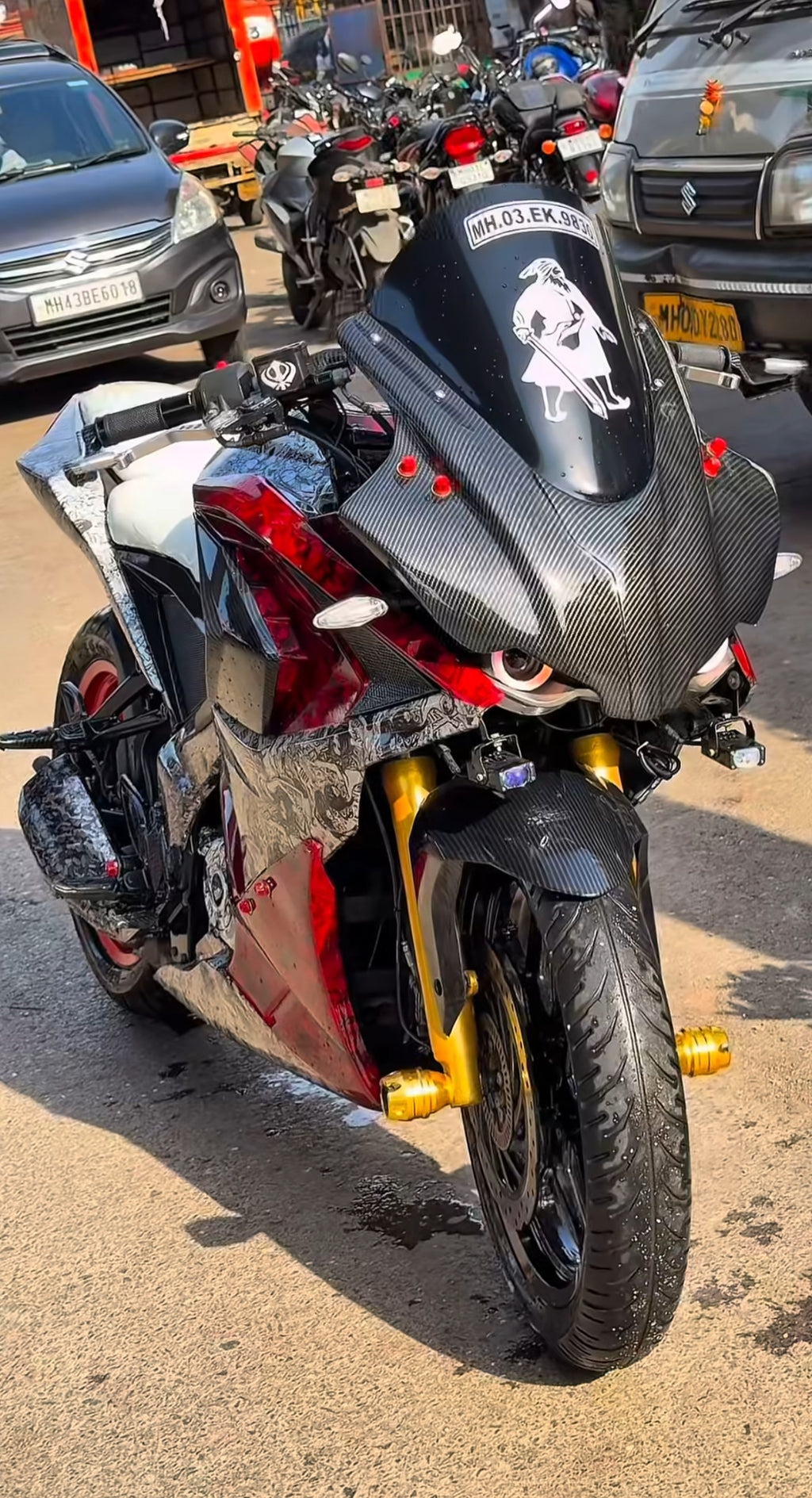 BMW S1000RR Style Mask for Bajaj Pulsar RS 200 – Carbon Fibre Hydro Dipped