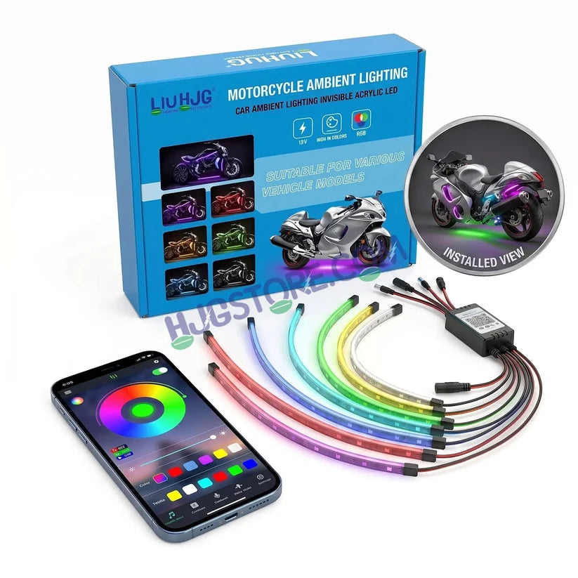 HJG RGB Motorcycle Ambient Light Kit (6 Pcs) | App Controlled | Waterproof