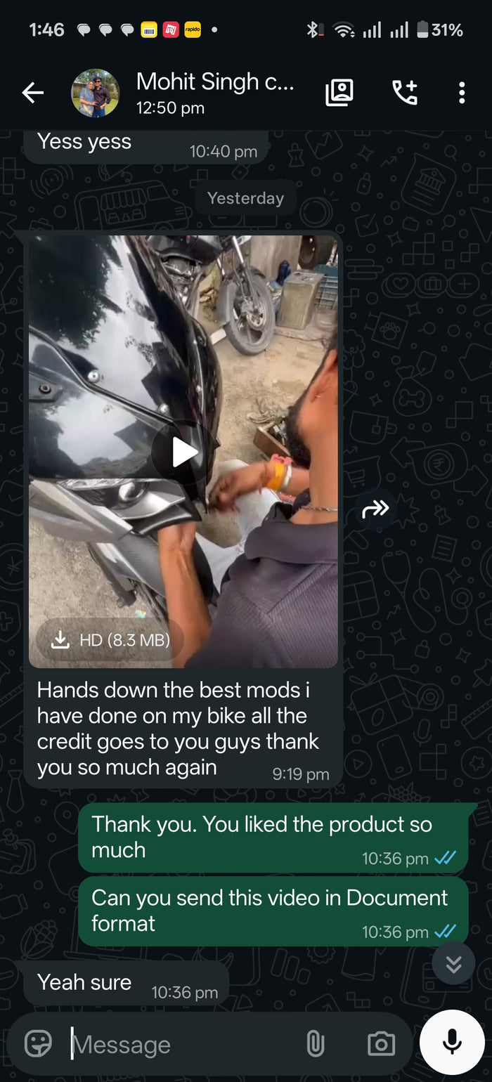 Customer WhatsApp message