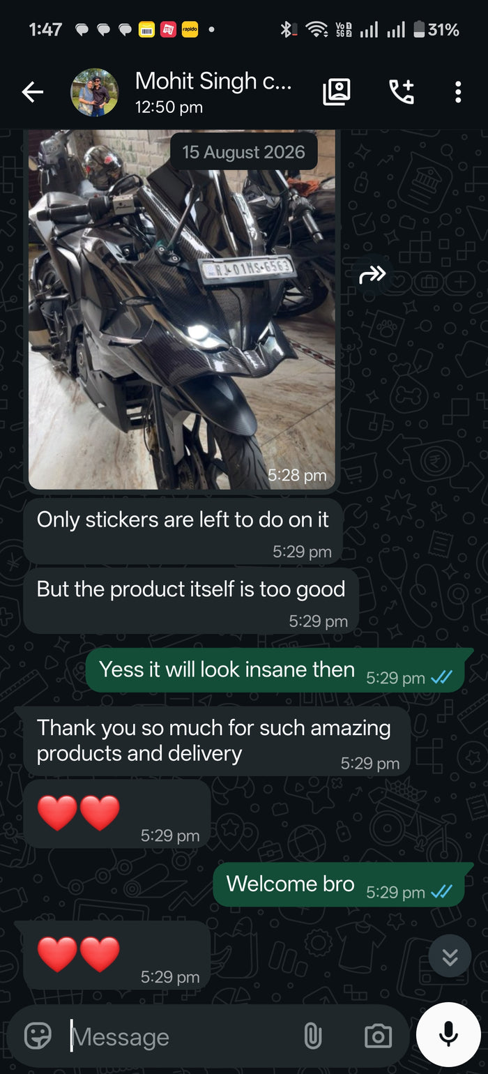 Customer WhatsApp message